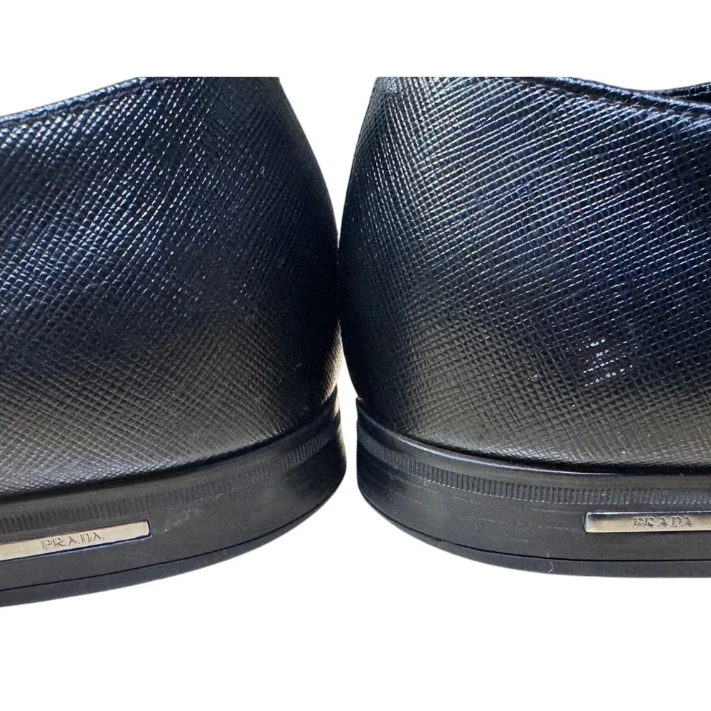 Prada Mens Black Saffiano Leather Lace Up Derby Dress Shoes Made in Italy